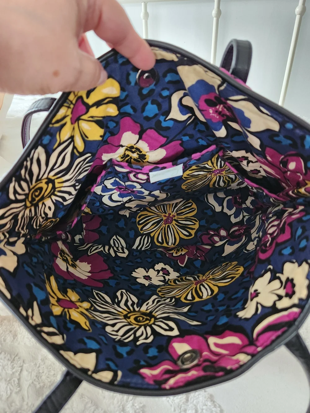 Vera Bradley Bright Pink Leopard Quilted Tote Bag with Black Trim